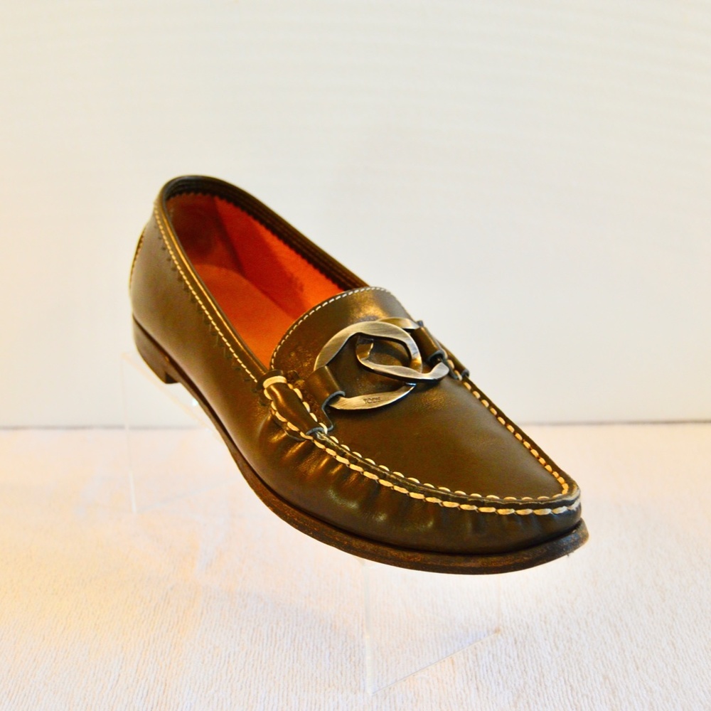 Olive Green Contrast Stitching Driving Flats Made in Italy 🇮🇹 - Picture 9 of 13